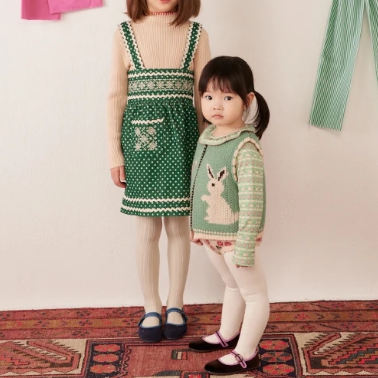 HELLO SIMONE 小貓印花荷葉領包屁衣+圍兜組 Pernilla baby set Kitty Aqua(10月下旬到貨)