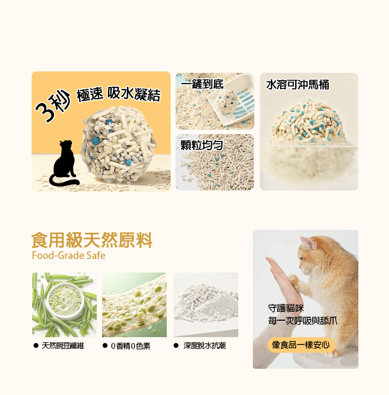 PURENATU 貓砂然 仿礦感除臭豆腐貓砂 1.5mm 極細顆粒 2.5kg (6L)｜3 秒速凝 極低粉塵 可沖馬桶 香氛因子抑味 幼貓成貓適用