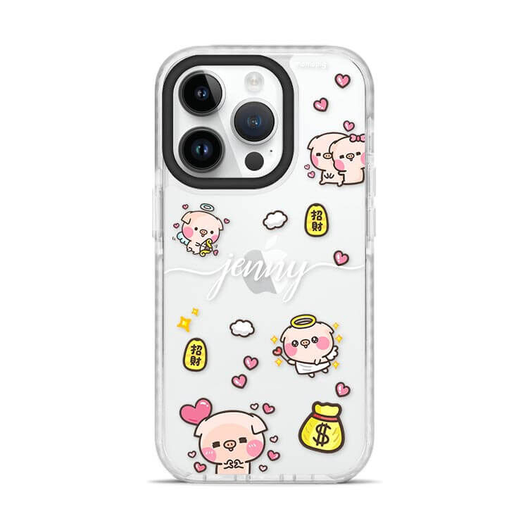 【插畫聯名】萌萌豬 滿滿萌萌豬 - (訂製名字) 防摔撞白殼  iPhone客製化手機殼
