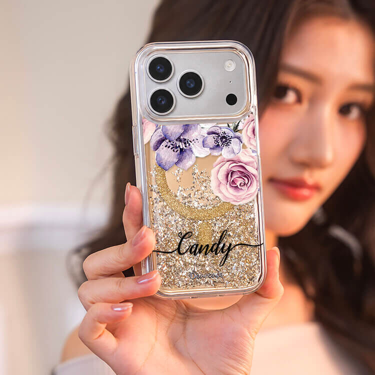 古典玫瑰 (MagSafe磁吸) 閃耀金鏡面殼 - (訂製名字) iPhone客製化手機殼