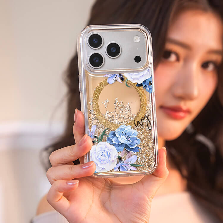 藍紫玫瑰 (MagSafe磁吸) 閃耀金鏡面殼 - (訂製名字) iPhone客製化手機殼