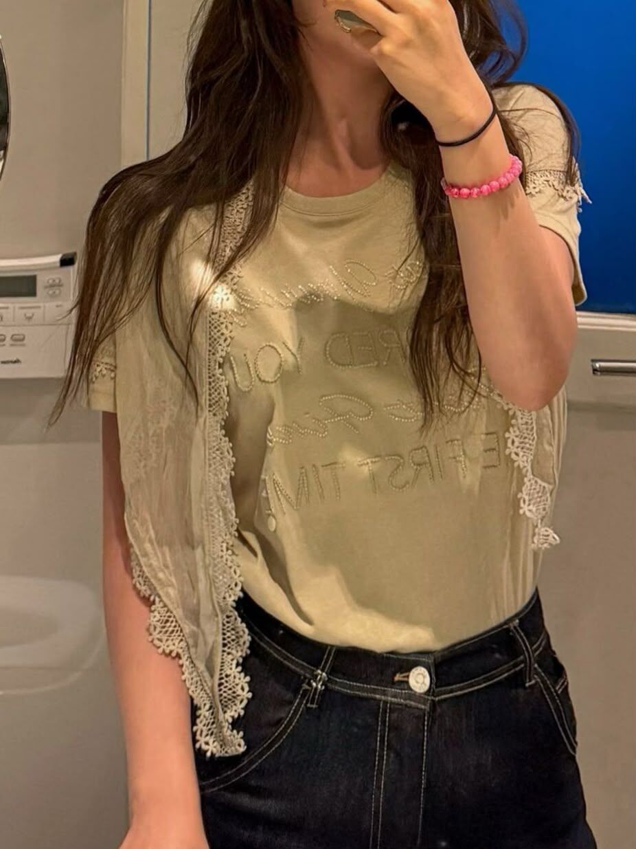 KK48 薄紗兩著Tee（卡其）