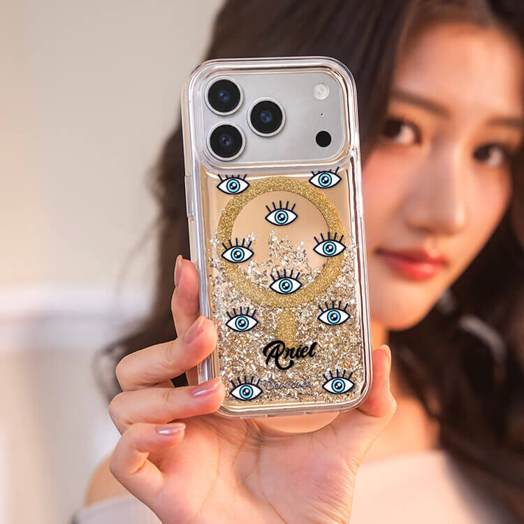 藍色眼睛 (MagSafe磁吸) 閃耀金鏡面殼 - (訂製名字) iPhone客製化手機殼