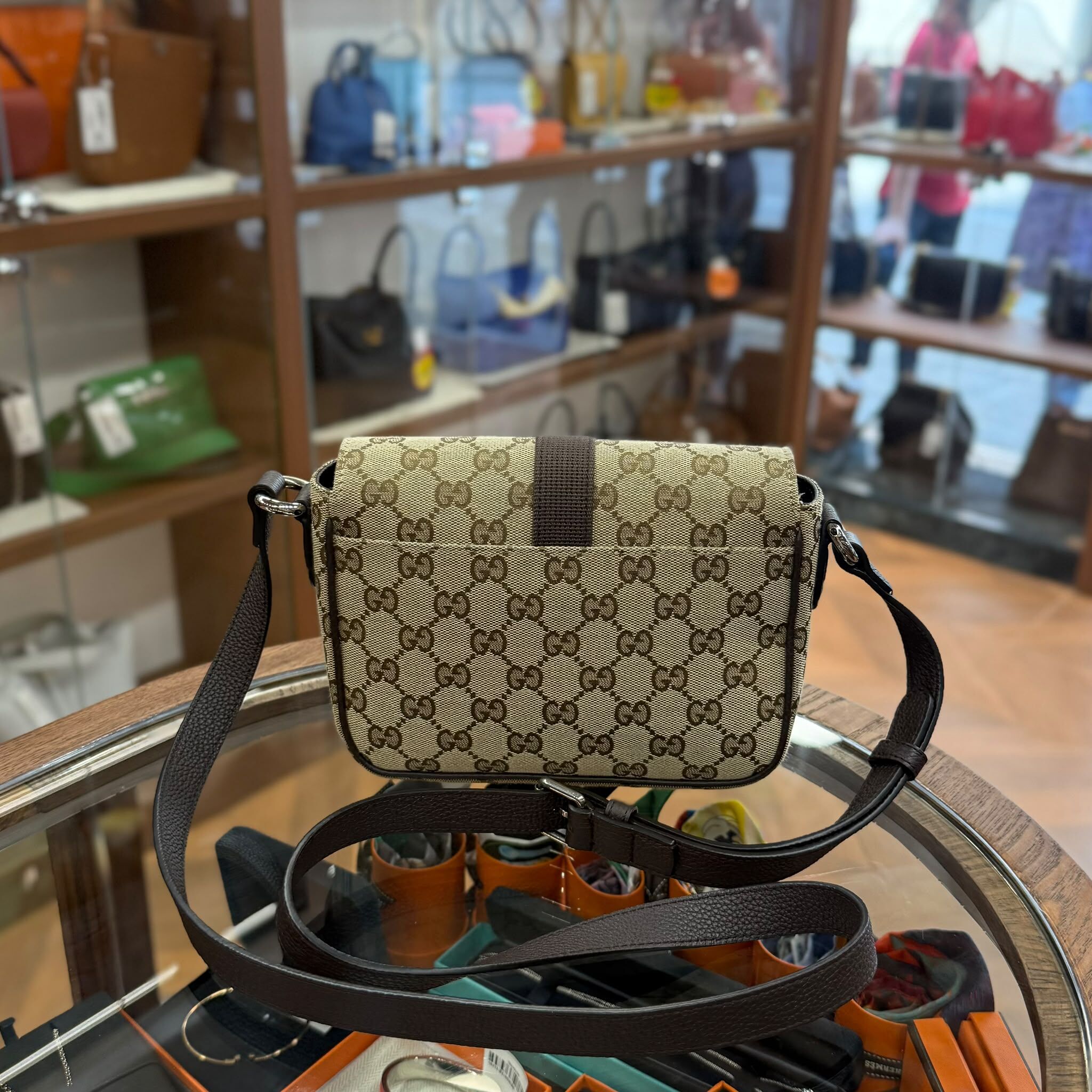 98%NEW USED GUCCI ORIGINAL MINI GG 帆布 經典紅綠織帶 802100 2067 #古馳斜背包