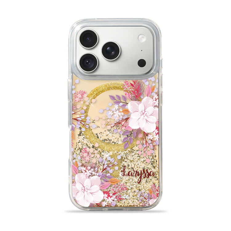 淡粉櫻花 (MagSafe磁吸) 閃耀金鏡面殼 - (訂製名字) iPhone客製化手機殼