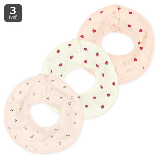 【Nishimatsuya】360-Degree Waffle Rotating Bibs (Hearts, Strawberries & Flowers, Pack of 3)