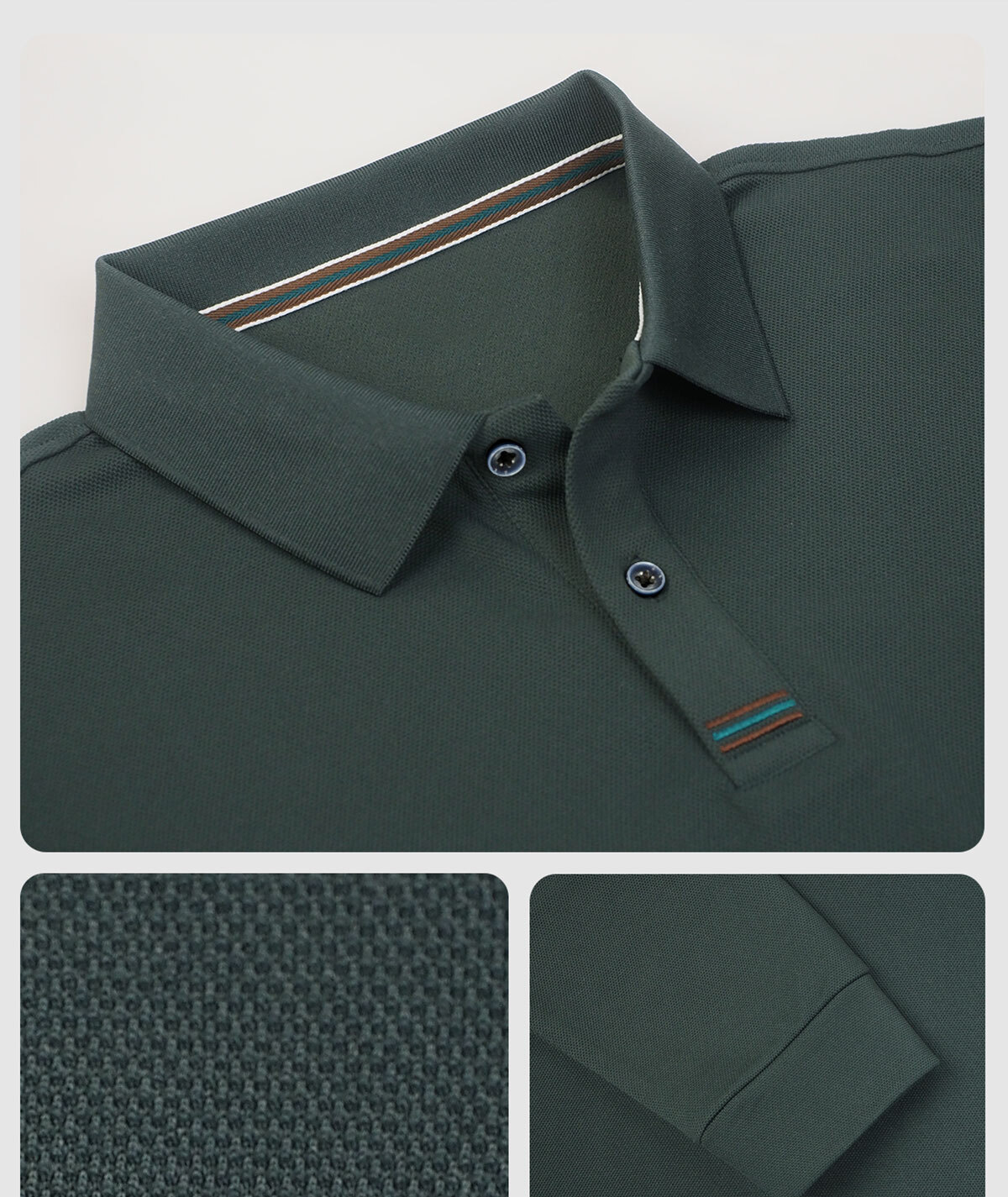 WarmDry™ 基礎暖感長袖POLO衫領口局部