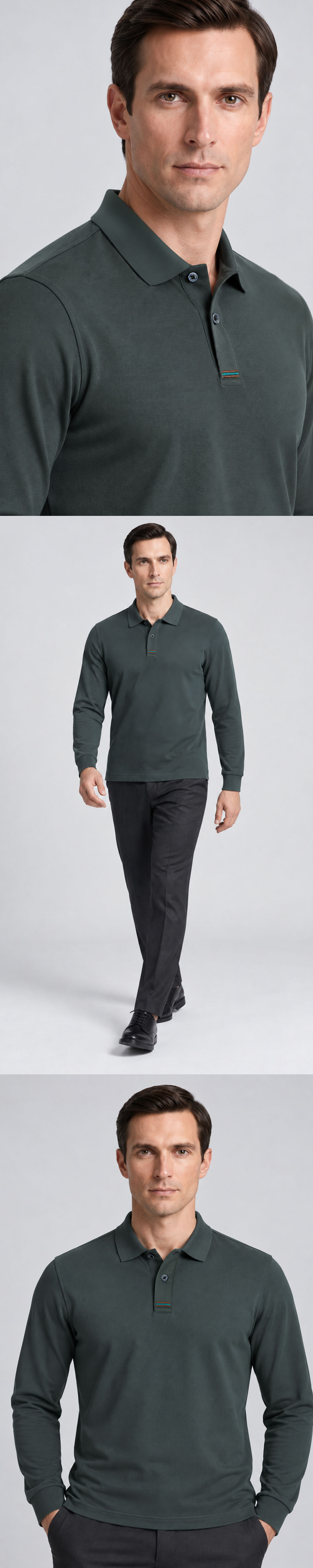 WarmDry™ 基礎暖感長袖POLO衫實穿照