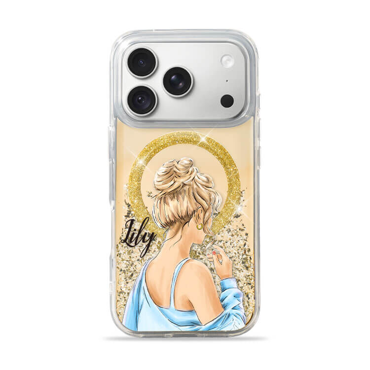 休閒女孩 (MagSafe磁吸) 閃耀金鏡面殼 - (訂製名字) iPhone客製化手機殼
