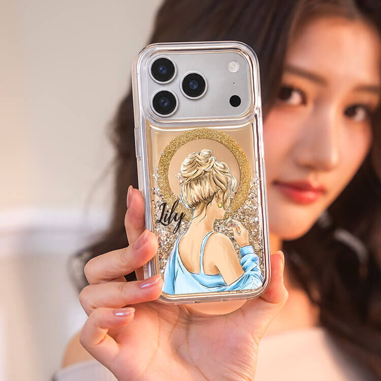 休閒女孩 (MagSafe磁吸) 閃耀金鏡面殼 - (訂製名字) iPhone客製化手機殼