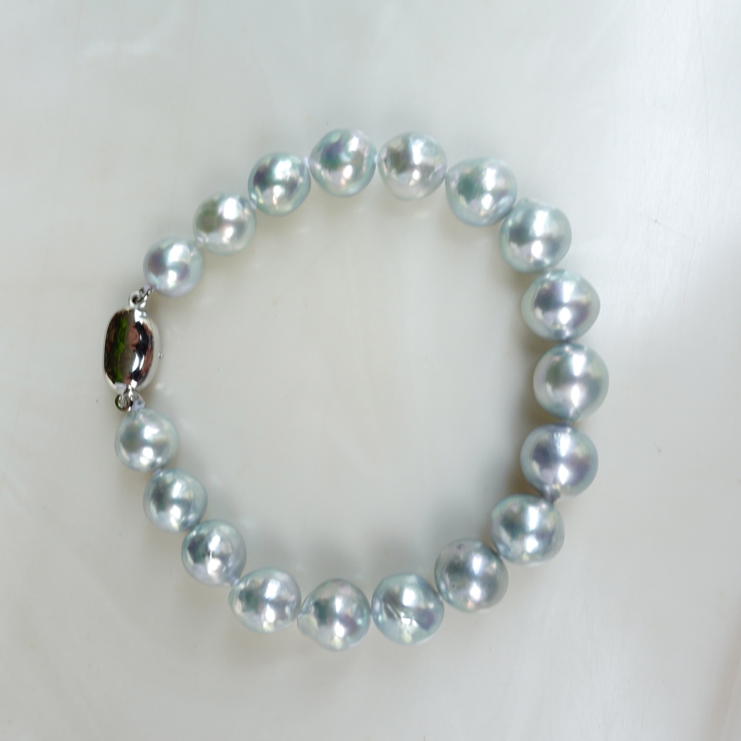 8-8.5mm Natural Baroque Silvery Blue Akoya Pearls Bracelet