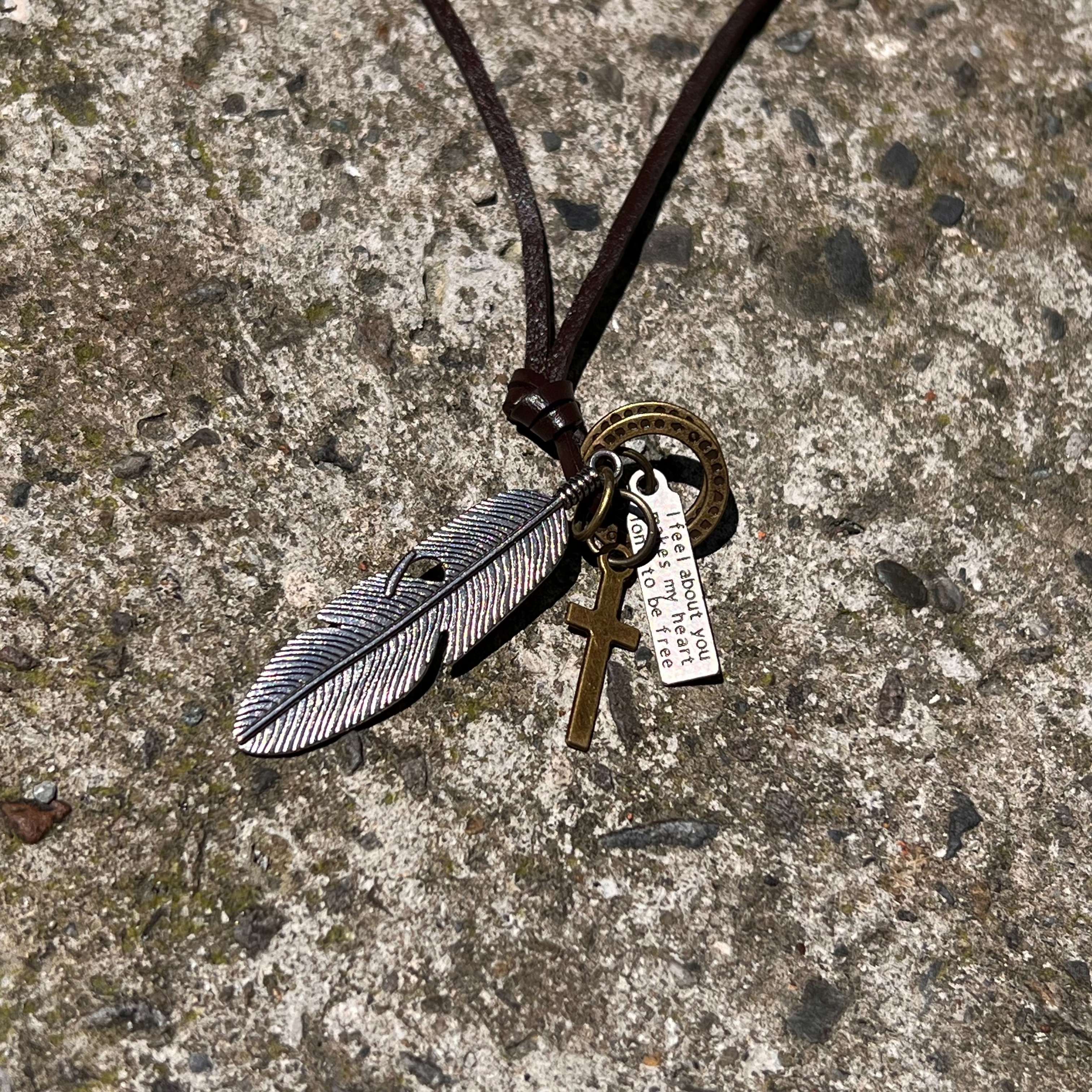 SBG 美式復古羽毛十字架長項鍊 配件吊墜 銀 B0112001