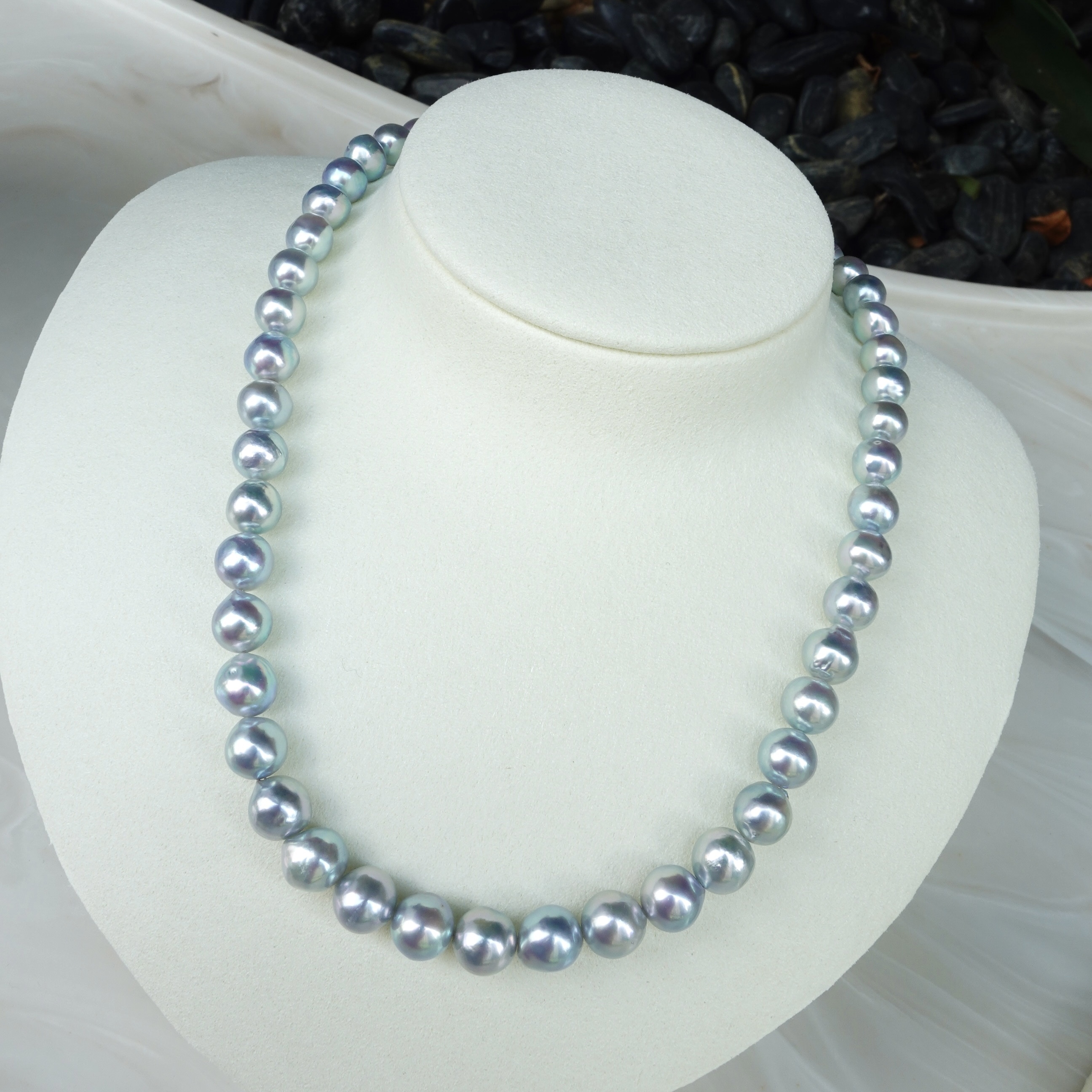 8-8.5mm Natural Baroque Silvery Blue Akoya Pearls Strand