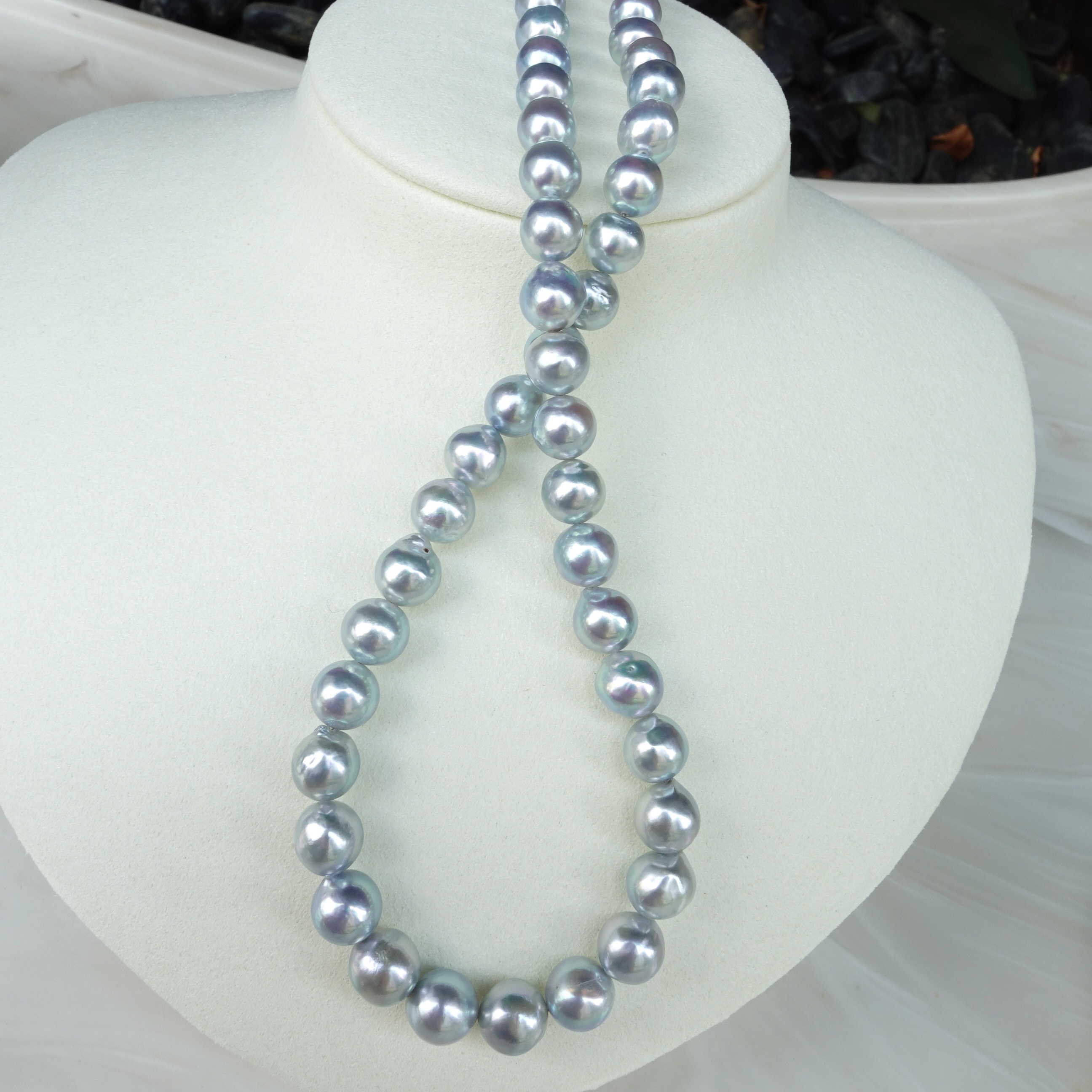 8-8.5mm Natural Baroque Silvery Blue Akoya Pearls Strand