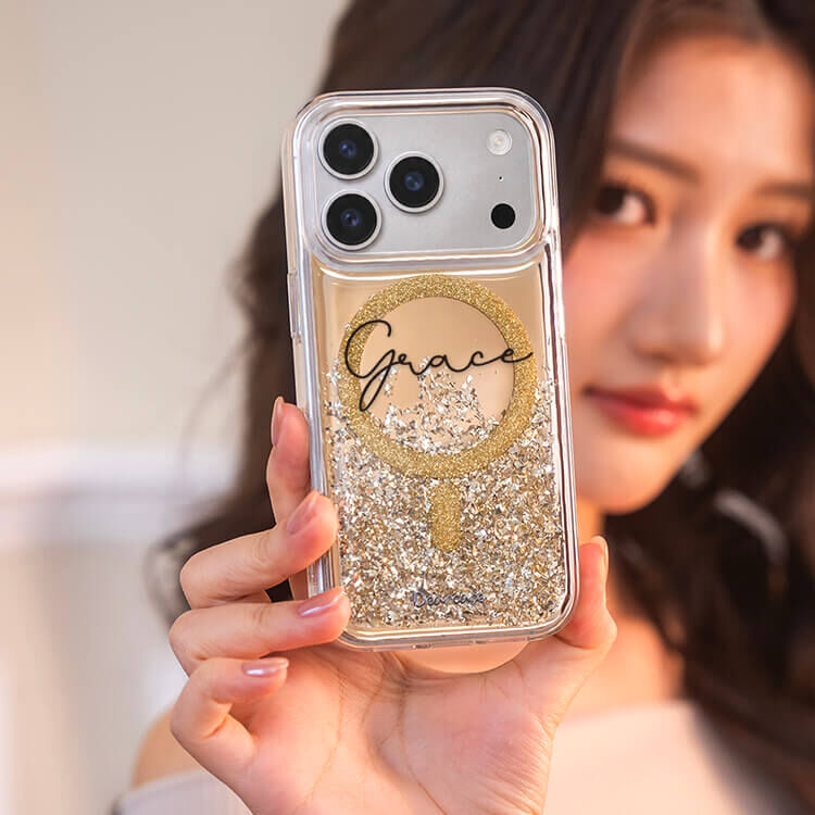 細字簽名 (MagSafe磁吸) 閃耀金鏡面殼 - (訂製名字) iPhone客製化手機殼