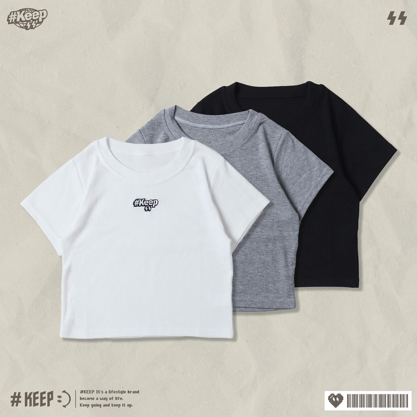 #KEEP EMBROIDERED ELASTIC CROP TEE 白色 灰色 黑色 刺繡 LOGO 彈性 短版 短TEE【KS330】
