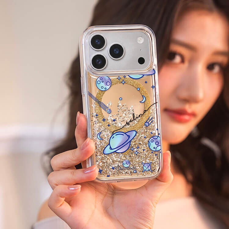 紫色星球 (MagSafe磁吸) 閃耀金鏡面殼 - (訂製名字) iPhone客製化手機殼
