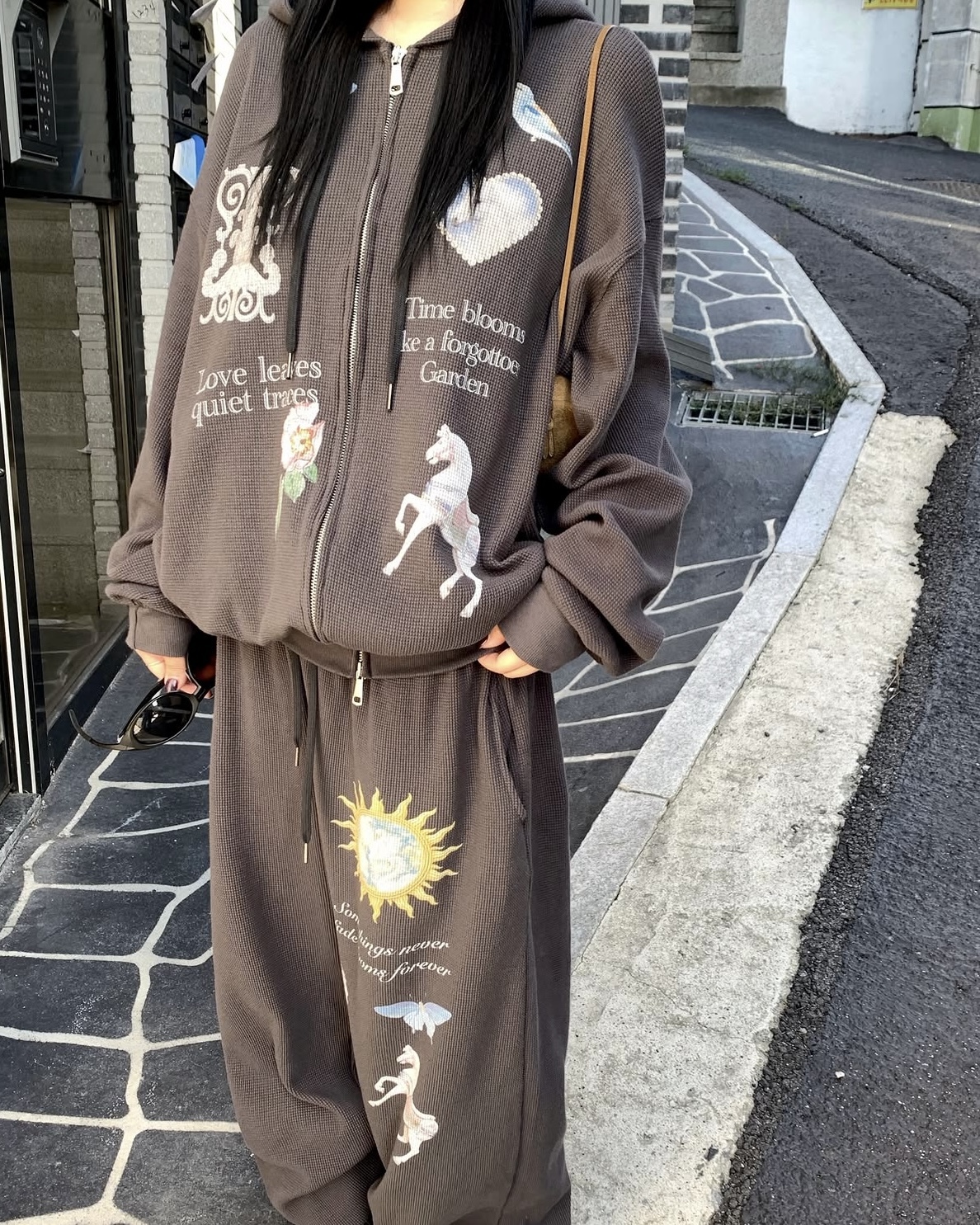 <成套買超看> XIN SELECT 韓國 小眾 品牌 復古 浪漫 獨角獸 華夫格 連帽外套 長褲