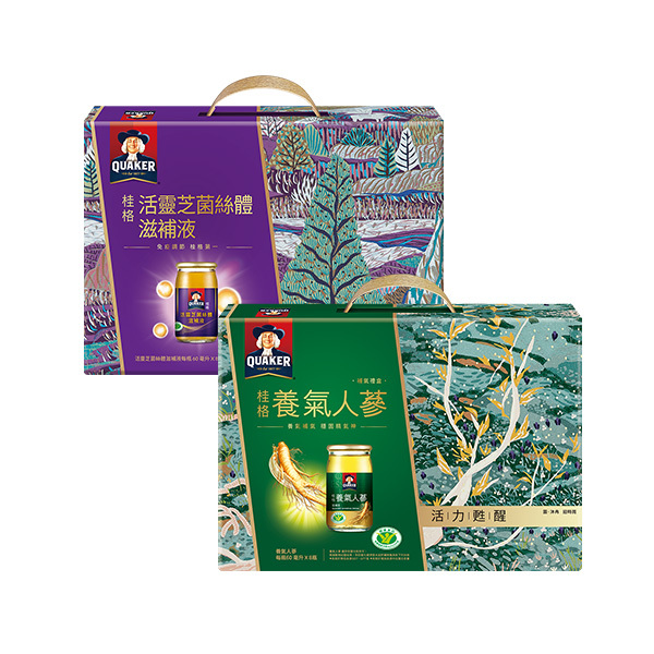 [人氣送禮超值組] 桂格養氣人蔘禮盒60mlX8瓶+活靈芝禮盒60mlX8瓶 (新舊包裝成分相同，請安心購買)