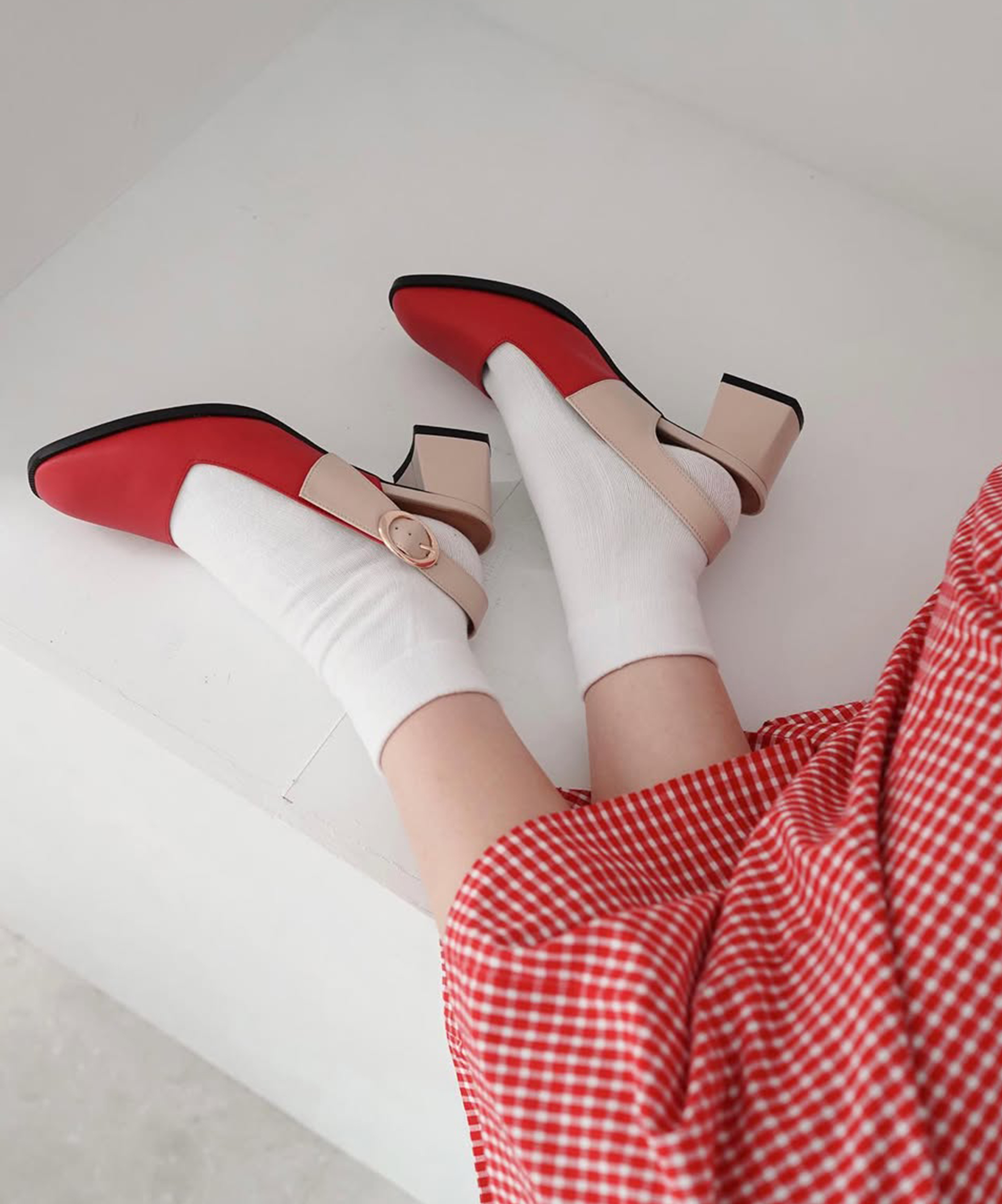 Stacy 拚色復古方跟鞋(三色)_MIT款