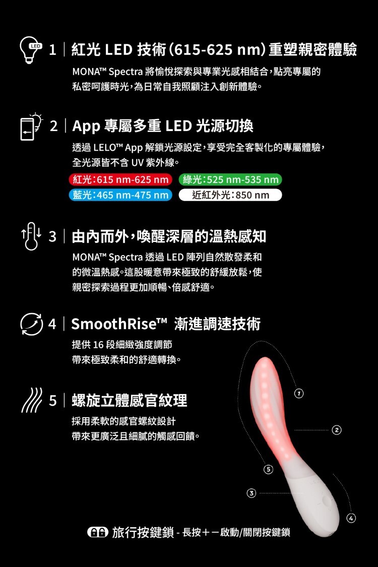 LELO MONA Spectra 手機遙控 智能紅光愉悅按摩器 發光按摩棒
