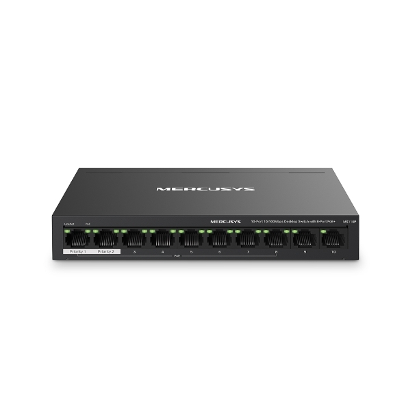 Mercusys MS110P, 10 埠 10/100Mbps 桌上型交換器(含 8 埠 PoE+)