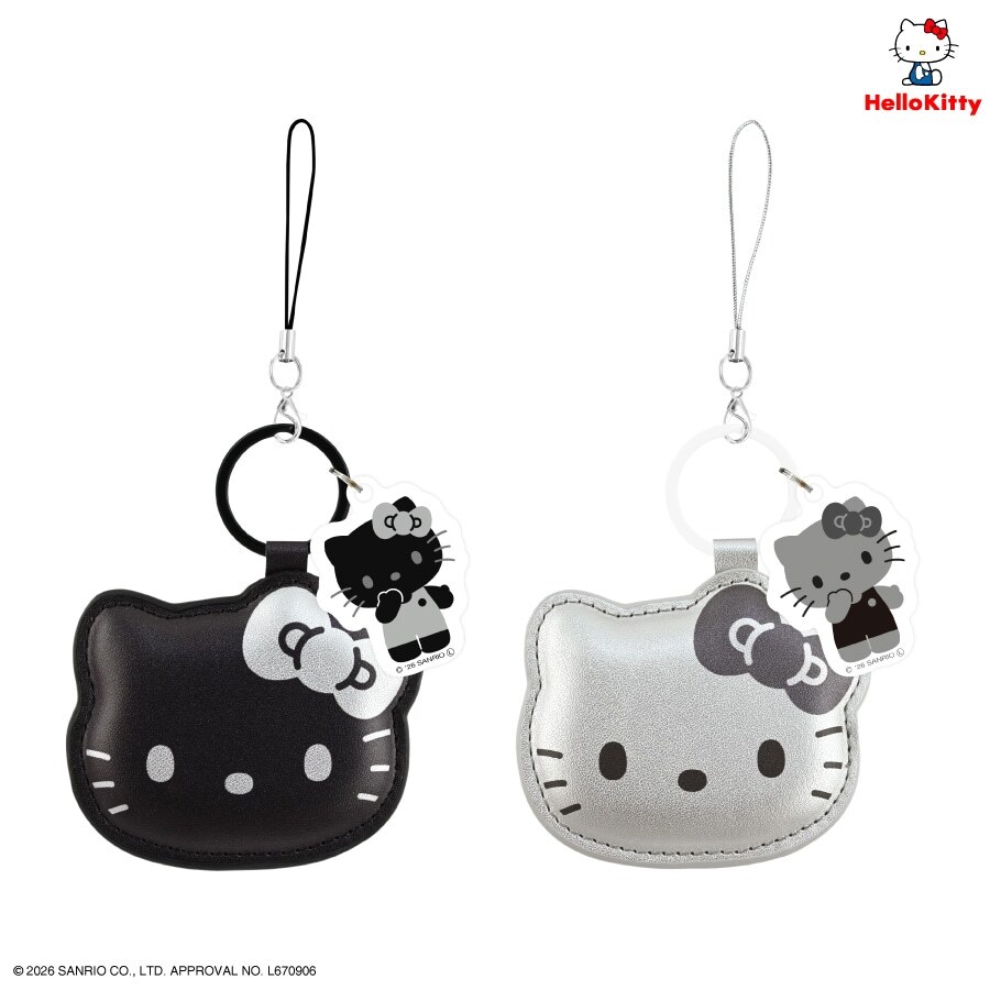 日本 Sanrio Hello Kitty 黑灰造型系列 PU皮頭形手機掛飾