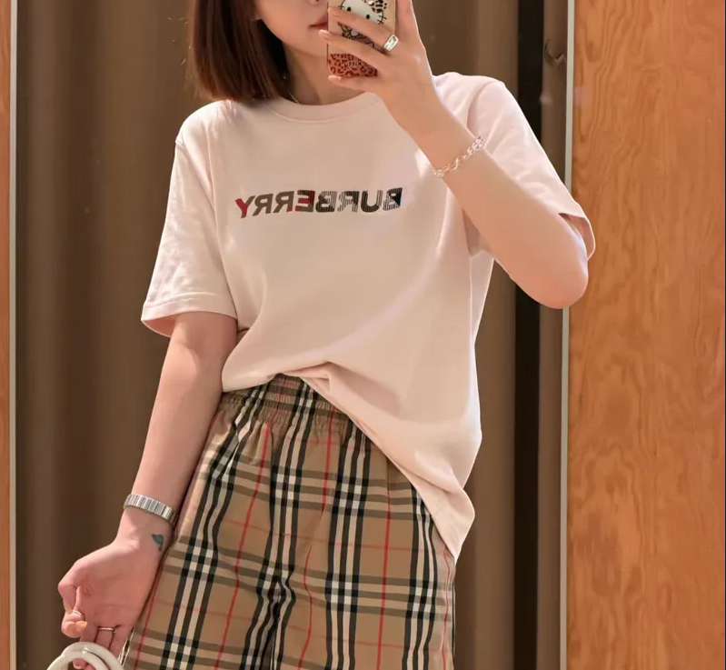 LYS02636  Burberry Ellison 經典格紋Logo刺繡棉質Tee