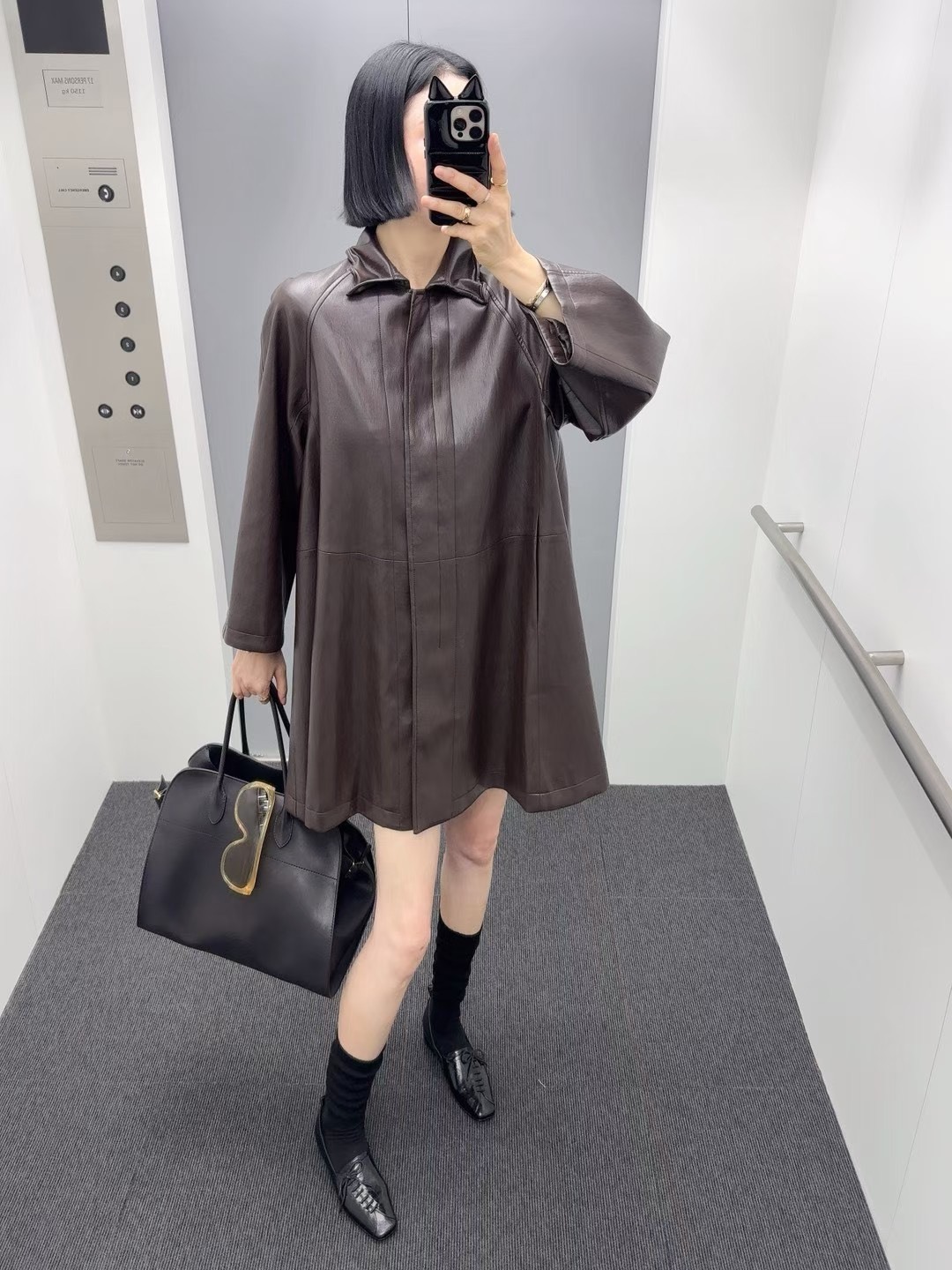 真皮口袋短洋裝