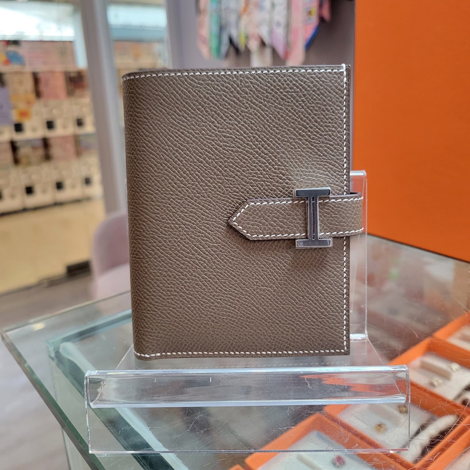 HERMES Bearn compact wallet ETOUPE CK EPSOM 短銀包 大象灰 銀扣