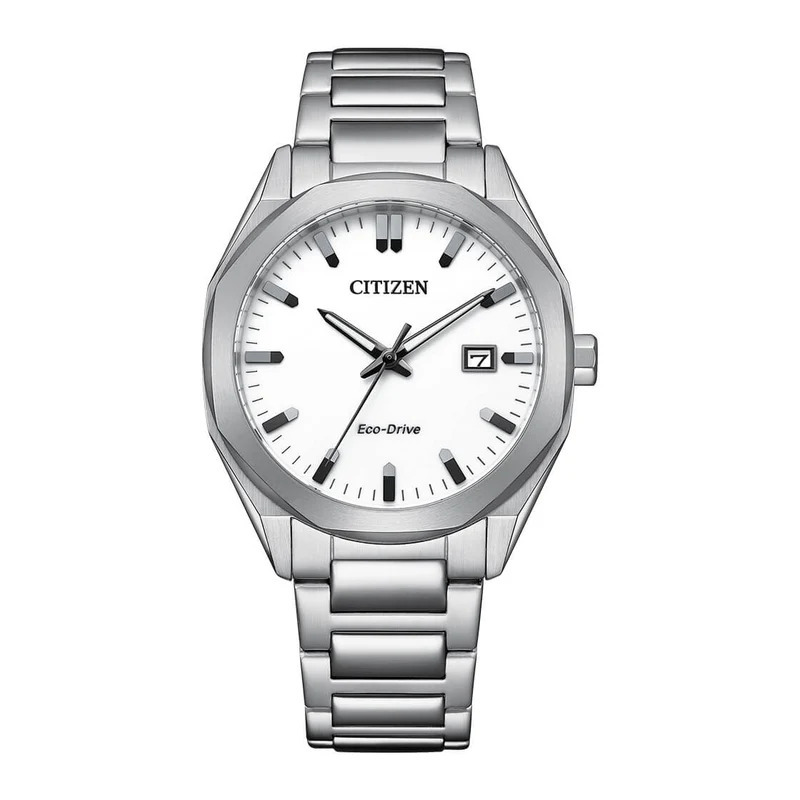 【CITIZEN 星辰】八角框 光動能 夜光 日期 不鏽鋼 手錶 銀白 BM7620-83A