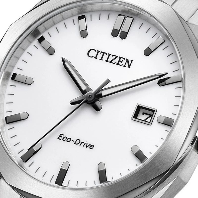 【CITIZEN 星辰】八角框 光動能 夜光 日期 不鏽鋼 手錶 銀白 BM7620-83A