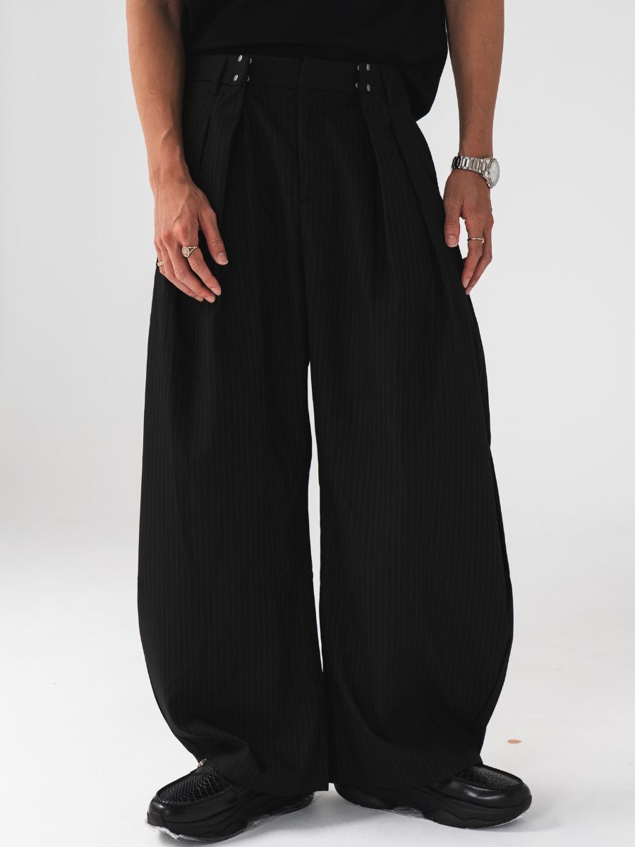 Old Money Pinstripe Curved-Fit Drapey Tailored Trousers
