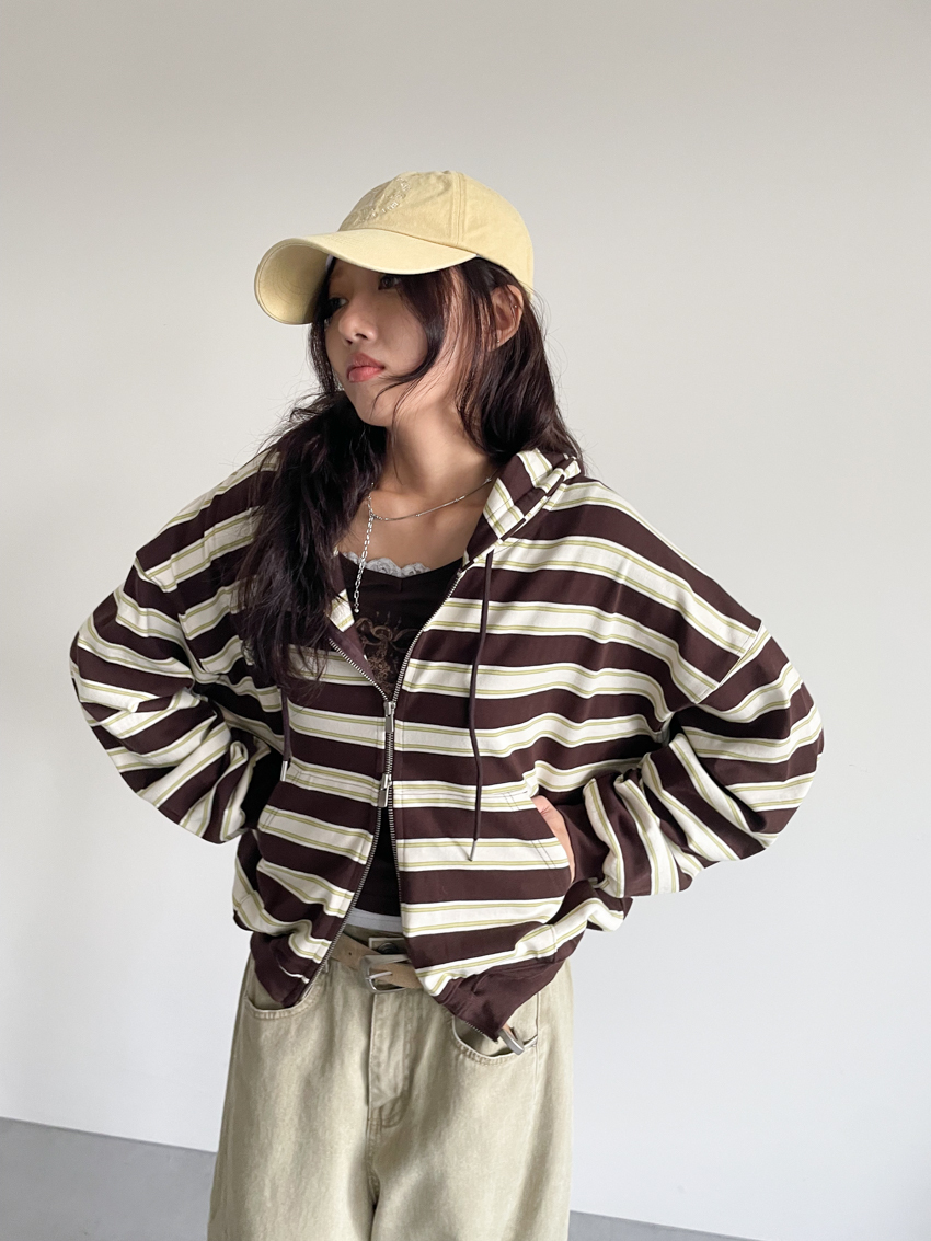#J82 美式條紋雙拉鍊連帽外套