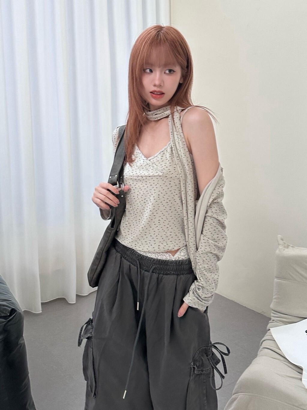 森林密語 碎花小背心+罩衫絲巾繞脖三件套set