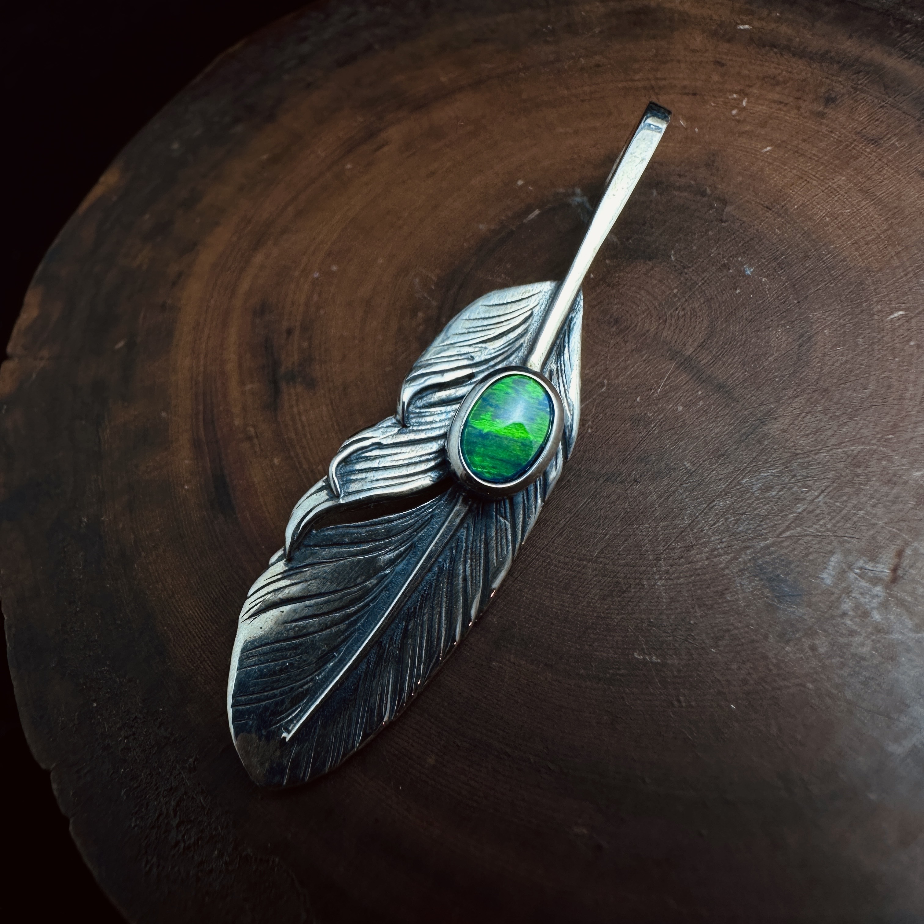 Black Venom Jewelry- Freedom & Prayer XS(4cm) Silver Feather with Opal