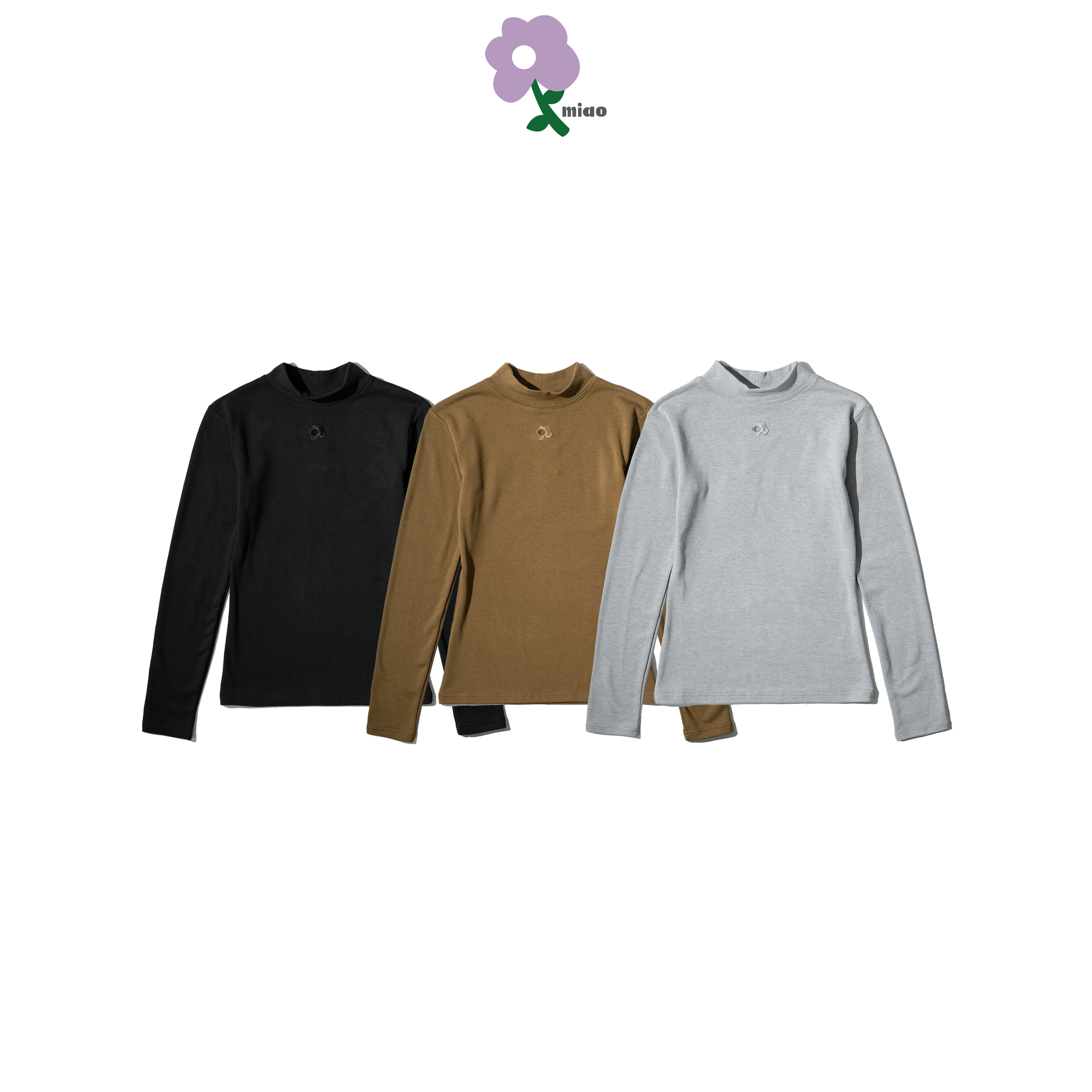 MIAO Turtleneck LS Top 小高領 小花刺繡 長袖上衣 [M-TW1]