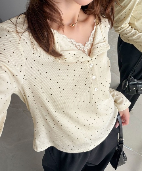 日本🇯🇵連線 Mily Bilet 蕾絲拼接假兩件亨利領長袖上衣 復古 蕾絲 假兩件 亨利領 長袖 上衣 3色(任買兩件711免運)/預購