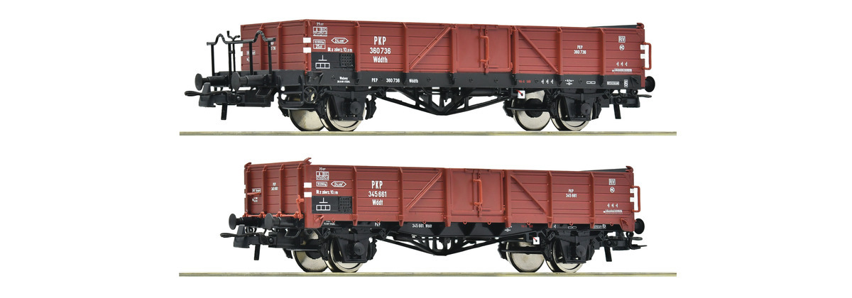 Roco 6600150 HO規 波蘭國家鐵路（PKP）敞車，兩輛套裝，第三世代