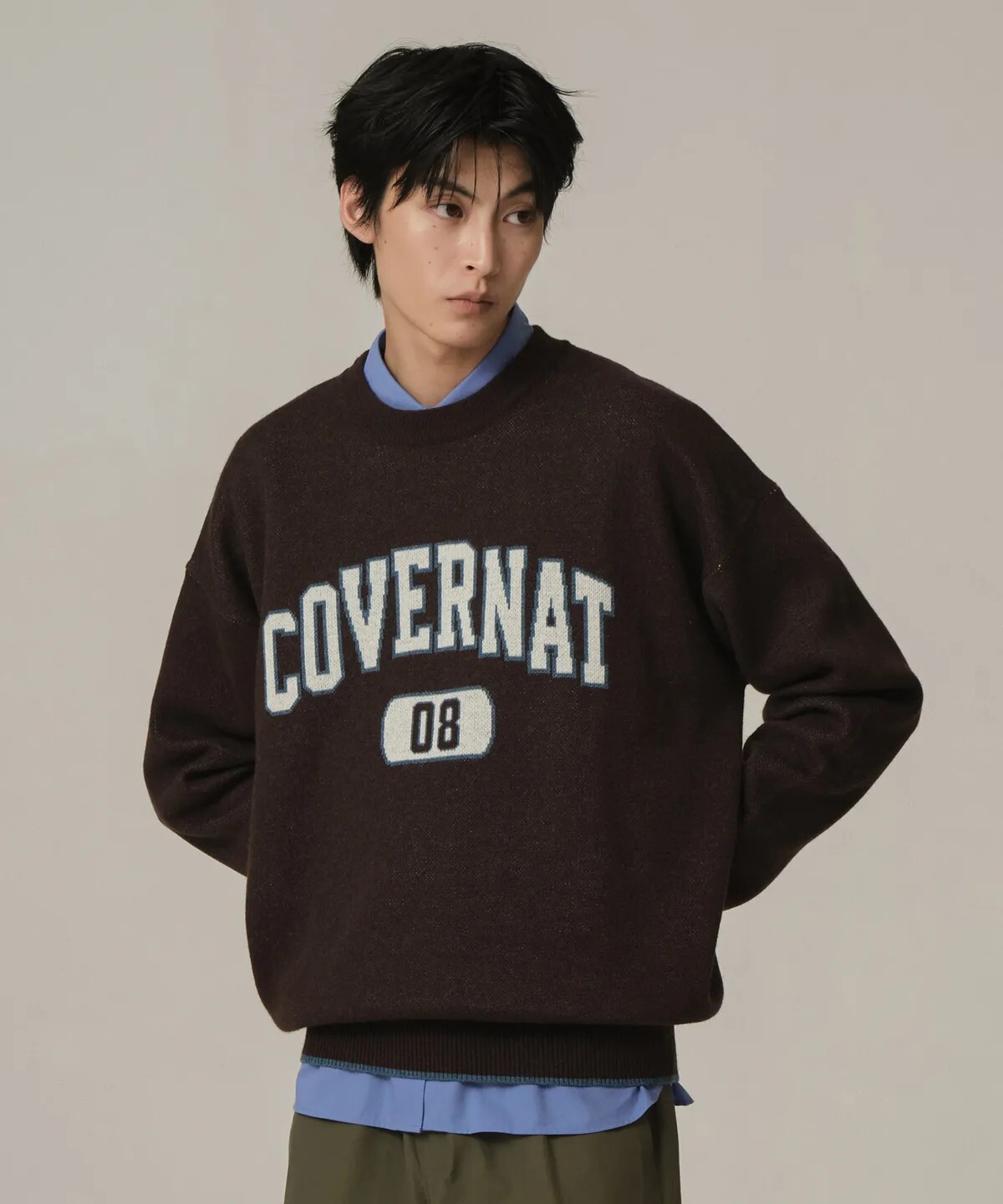 【OWN】Covernat  秋冬 印花 經典 針織 毛衣 寬鬆 字母 撞色 男女通用 咖啡色 藍色 深藍色