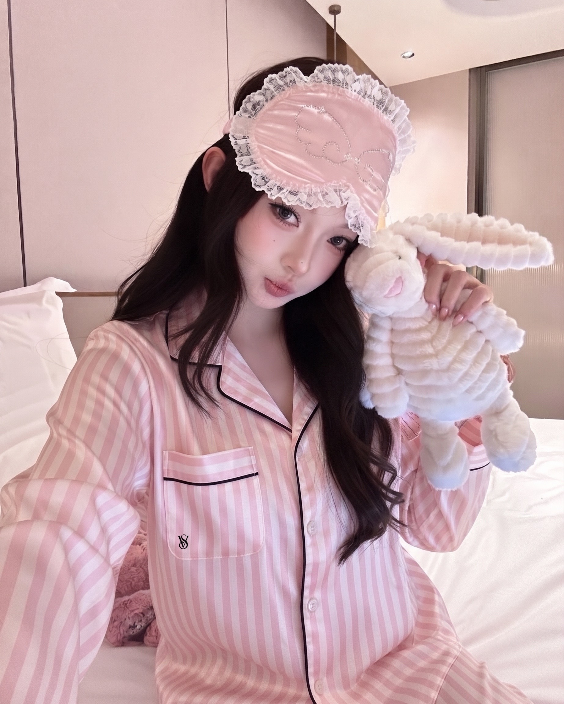 Victoria’s Secret 維多利亞的秘密 維密 緞面 涼感 條紋 睡衣套裝 粉色