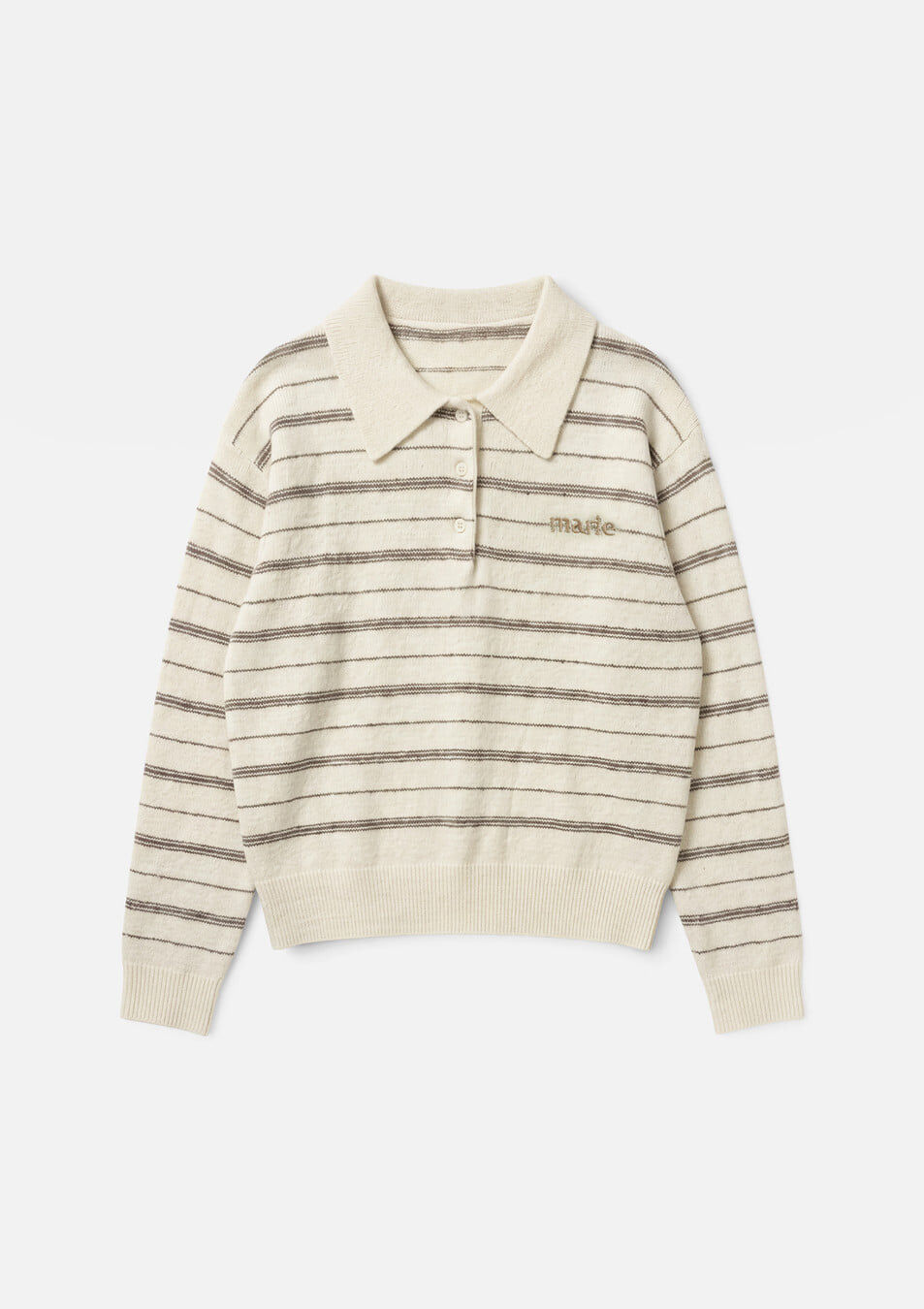 <韓國代購> MARIE CLAIRE DRAWING STRIPE WOOL BLEND COLLAR KNIT