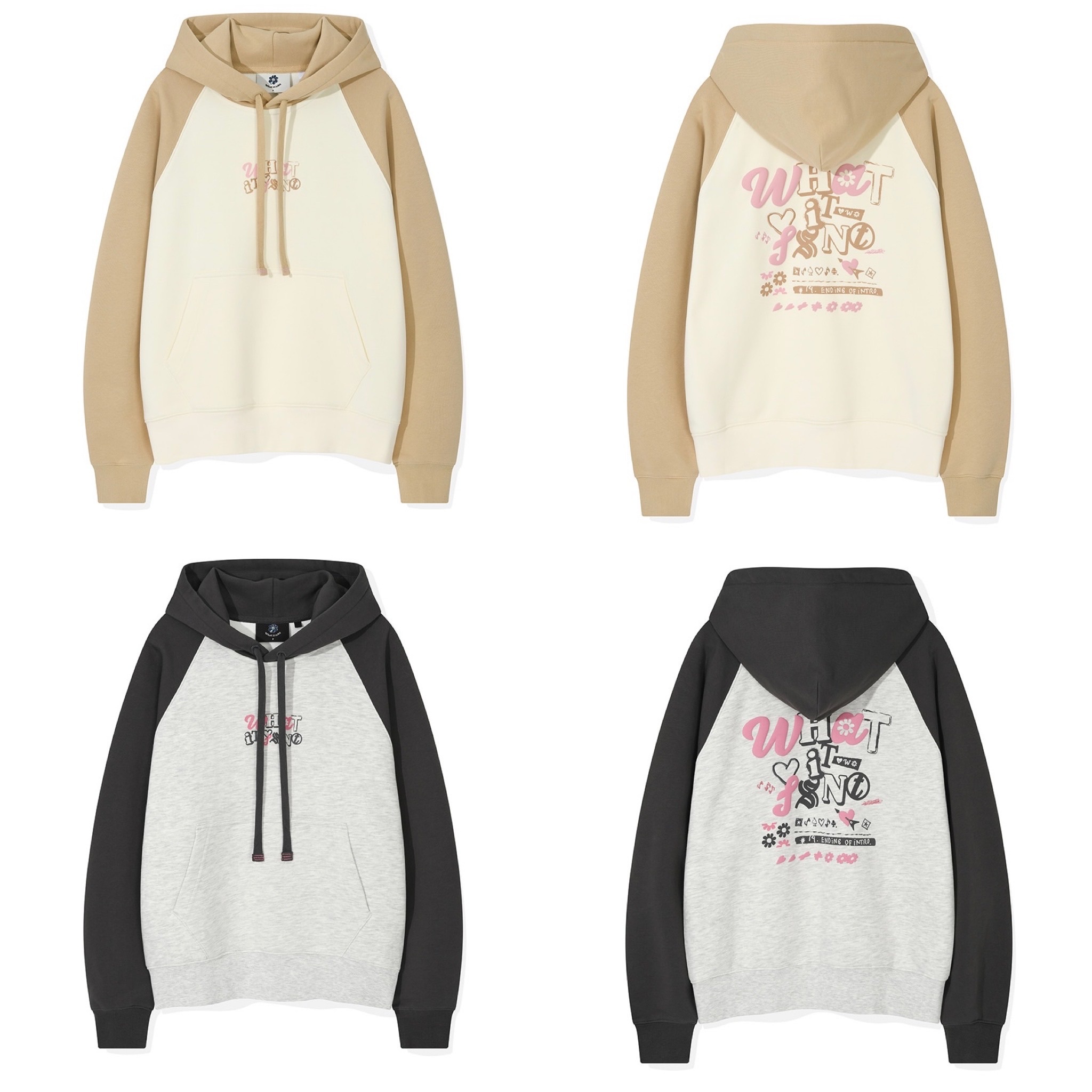 【隨時截單！限時優惠預訂】韓國WHAT IT ISN'T WOMEN RAGLAN COLORBLOCK HOODIE（2色）