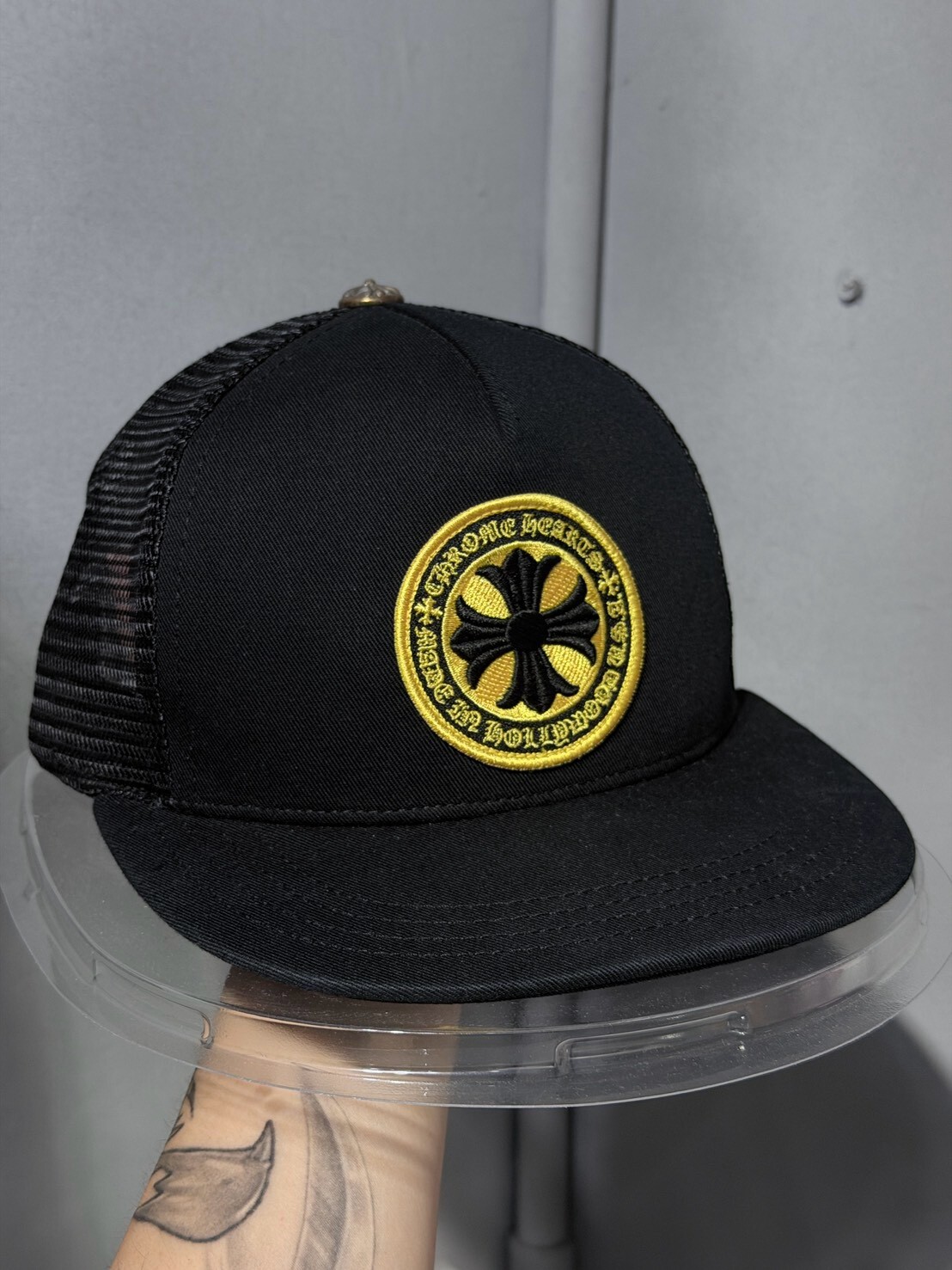 Chrome Hearts 克羅心 刺繡金幣大十字Logo黑黃銀飾卡車帽 網帽