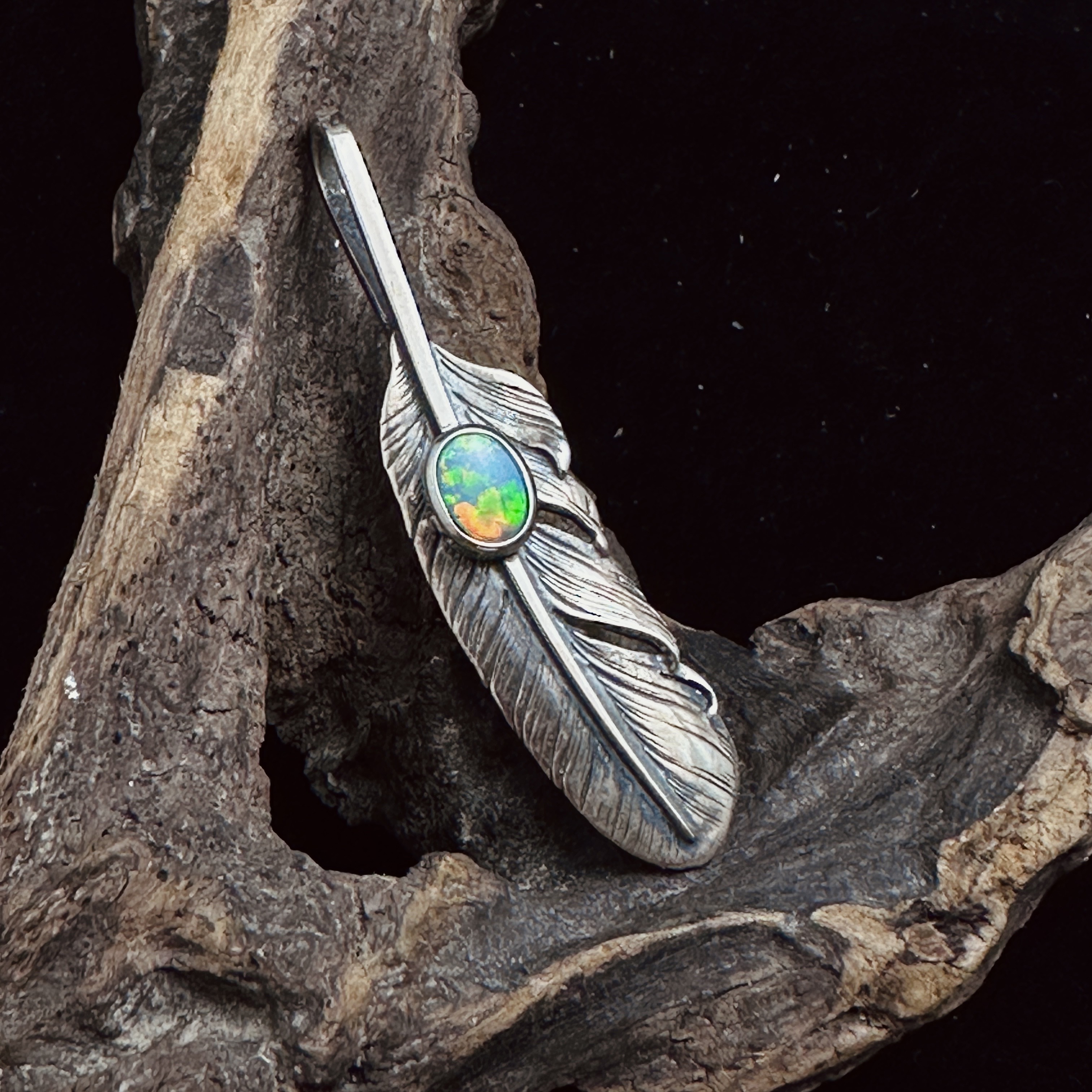 Black Venom Jewelry- Freedom & Prayer S(5cm) Silver Feather with Opal