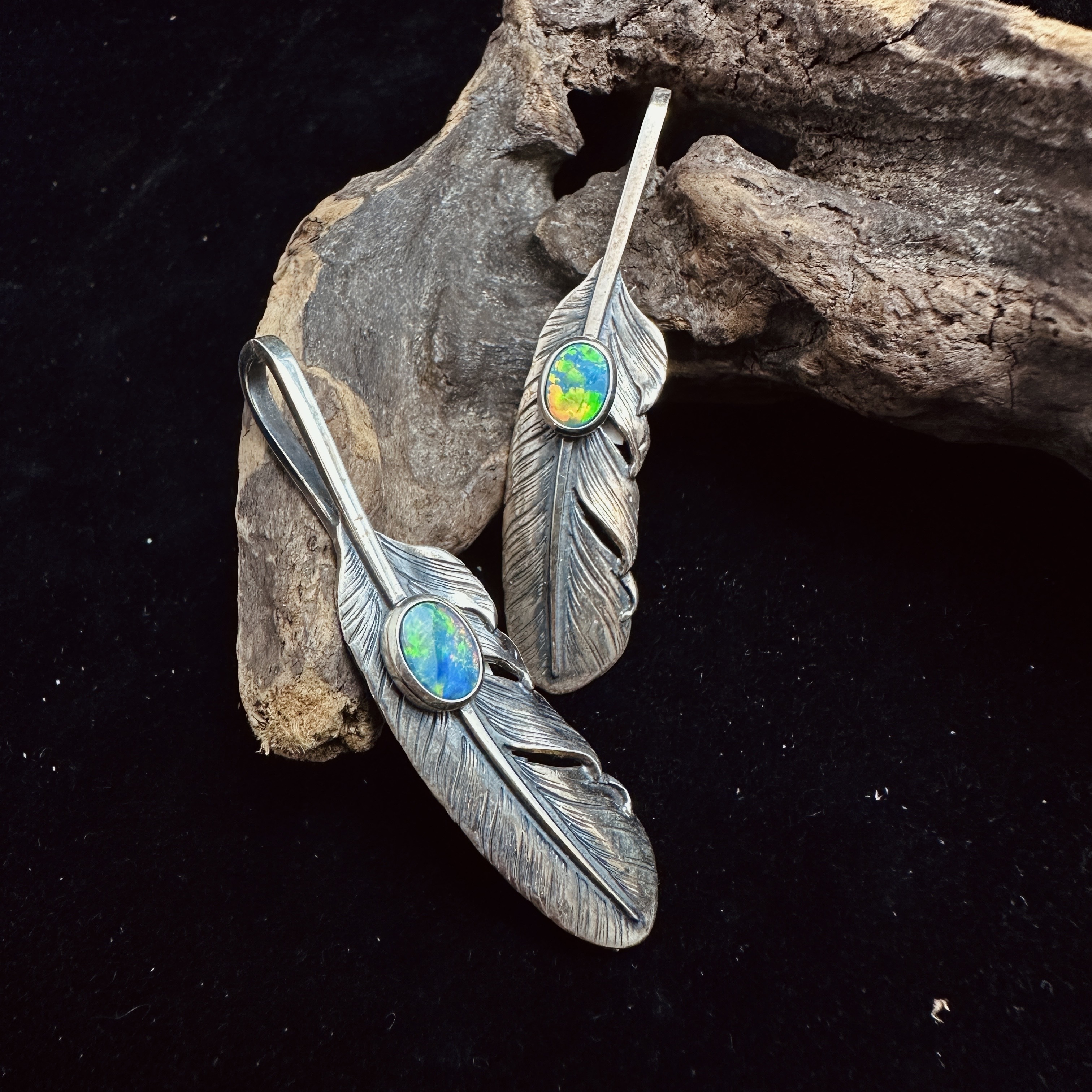 Black Venom Jewelry- Freedom & Prayer S(5cm) Silver Feather with Opal