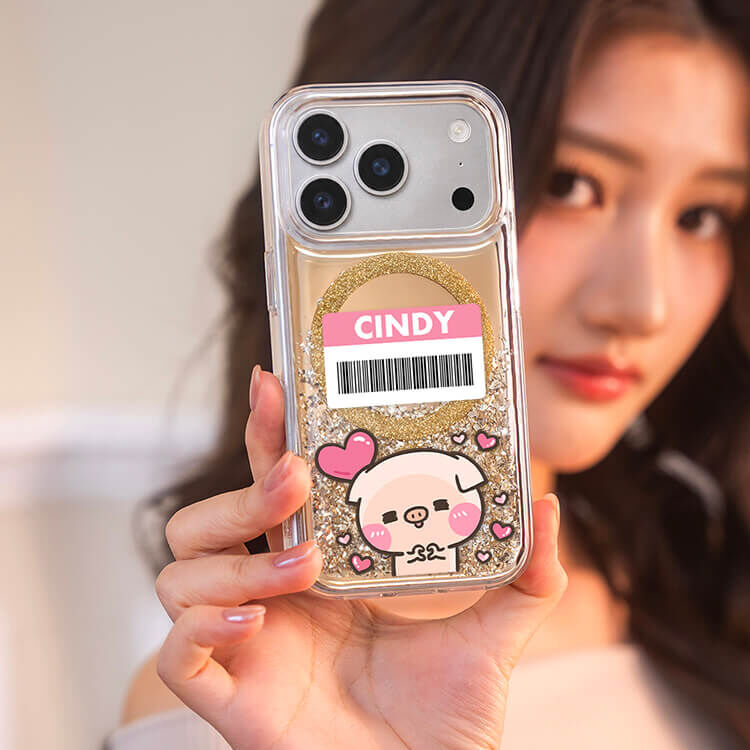 【插畫聯名】我是幸福肥 (MagSafe磁吸) 閃耀金鏡面殼 - (訂製名字) iPhone客製化手機殼