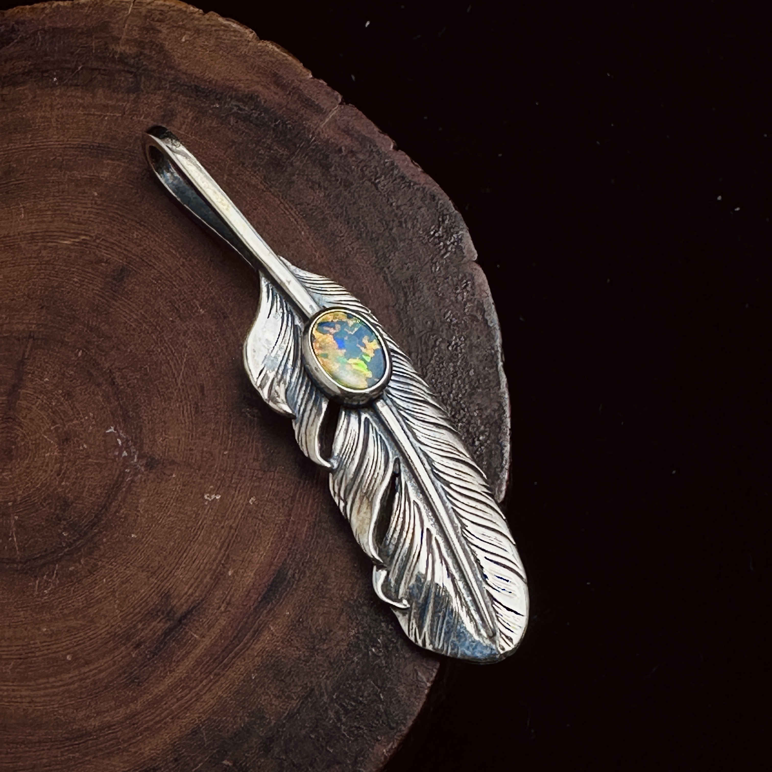 Black Venom Jewelry- Freedom & Prayer S(5cm) Silver Feather with Opal