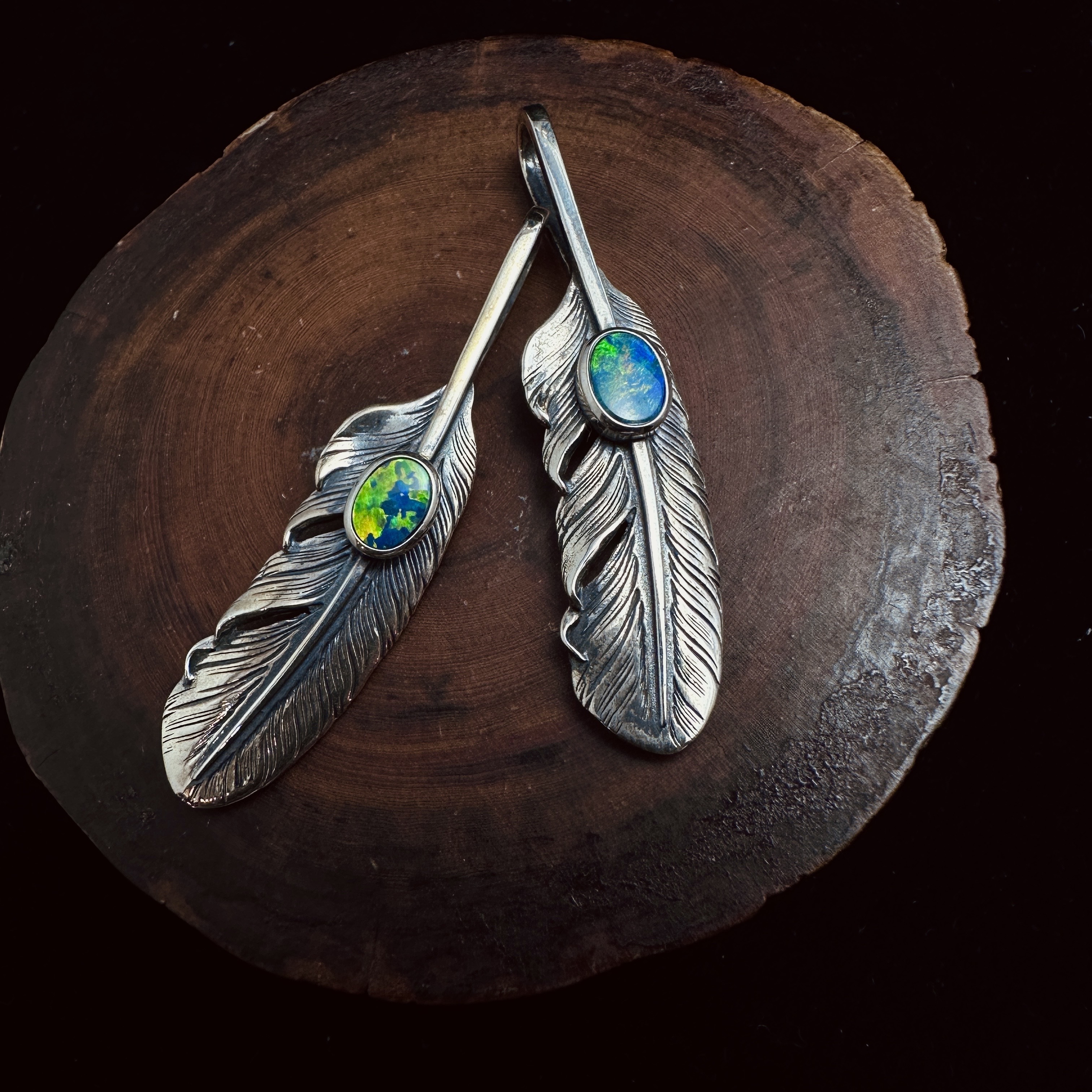 Black Venom Jewelry- Freedom & Prayer S(5cm) Silver Feather with Opal