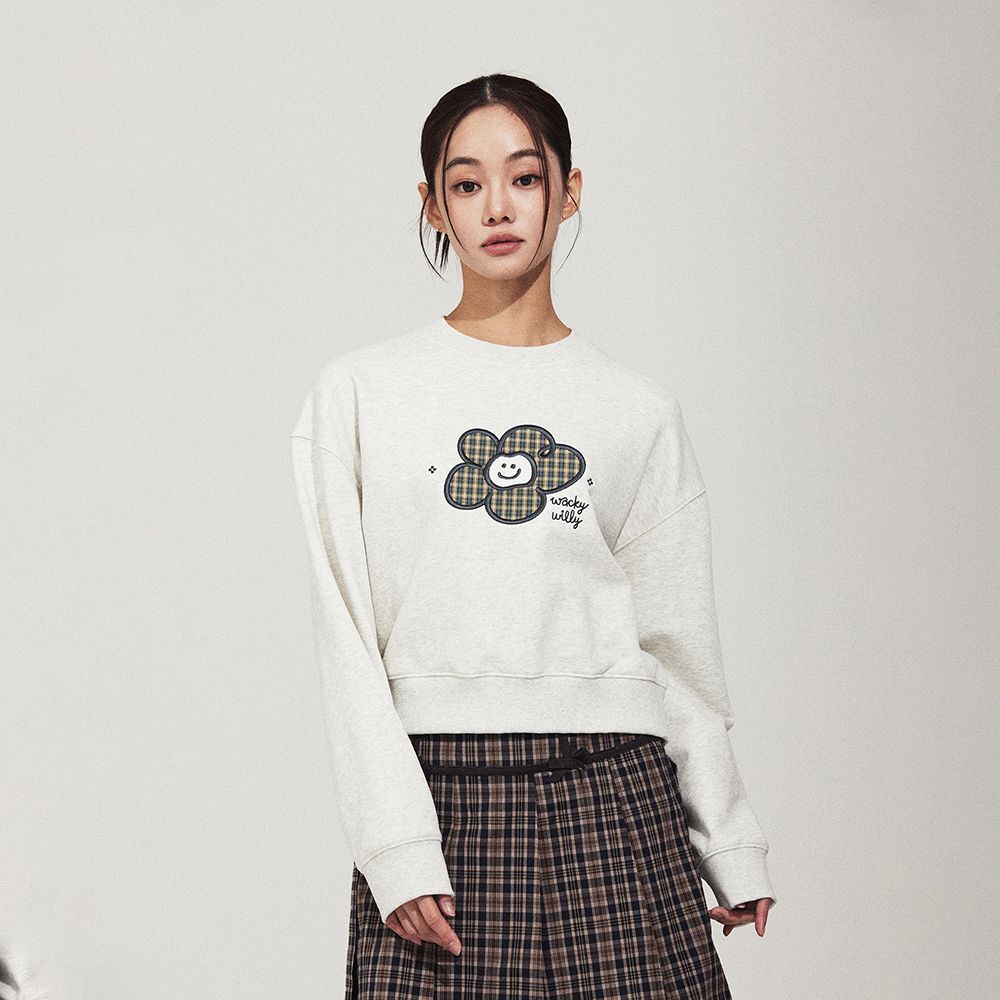 韓國代購｜WACKY WILLY Women's Check Lily Crop Sweatshirt (2 Colours)